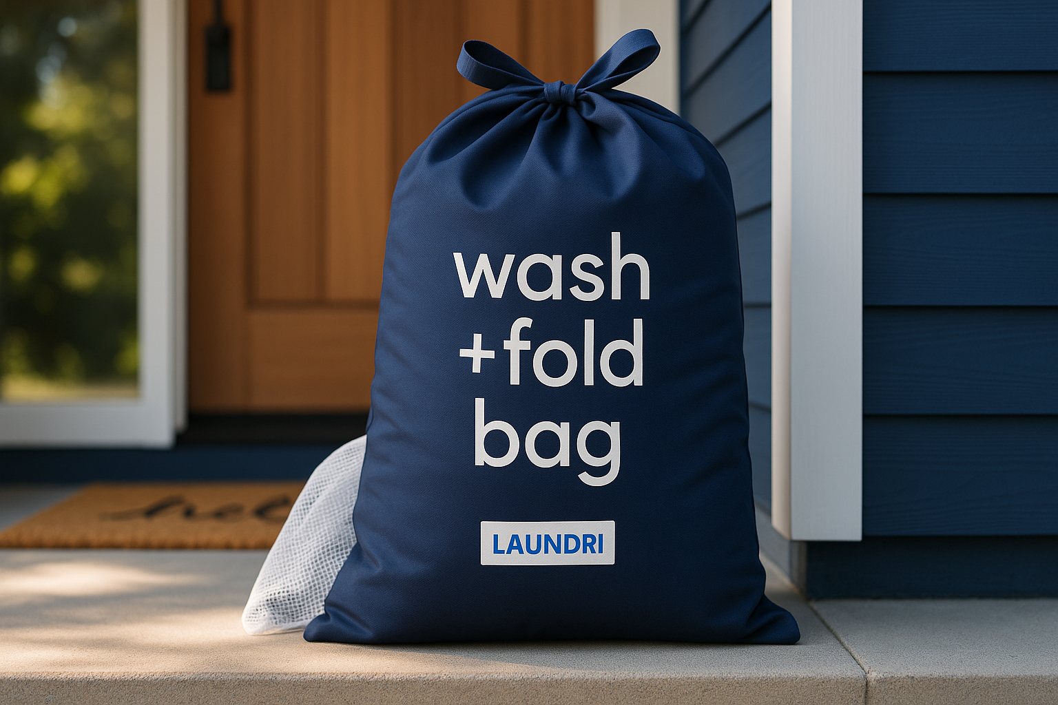 A person holding a bag of laundry